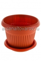 Кашпо для цветов пластиковое 1,4 л 16*12 см с поддоном коричневое Ливия (М 3010) (Идея)