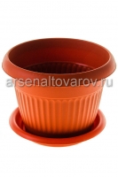 Кашпо для цветов пластиковое 2,8 л 20*11,5 см с поддоном коричневое Ливия (М 3019) (Идея)