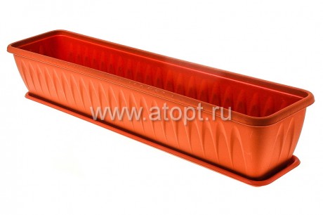 ящик балконный пластиковый с поддоном 80 см Алиция (М 3216) коричневый (Идея)