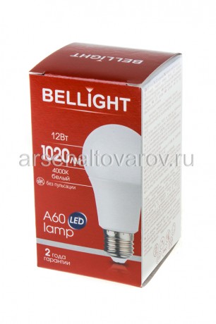 лампа светодиодная Белайт 12 Вт (аналог 85 Вт) Е27 (большой цоколь) 4000К холодный белый свет груша (A60) (97788) 6201
