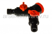 Адаптер для шланга с редуктором (тройник с двумя кранами) 5/8"-1" (FR 305-15) (SLD)