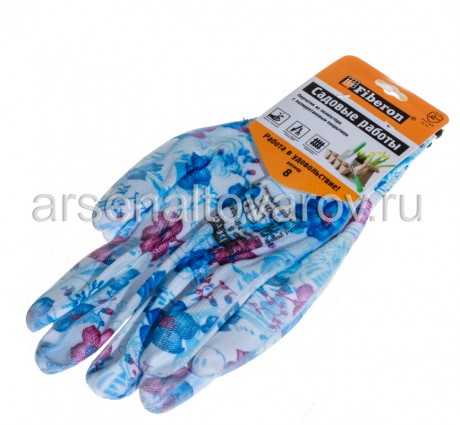 перчатки рабочие полиэстеровые с полиуретановым покрытием Для садовых работ PR-PU055 (Фиберон)