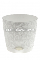 Кашпо для цветов пластиковое 1,5 л 14*13,5 см с поддоном белое Блюз (КШ-8681) (BMC)