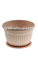 Кашпо для цветов пластиковое 3 л 20,5*14,3 см с поддоном пудровое Византия (КШ-4470) (ВМС)