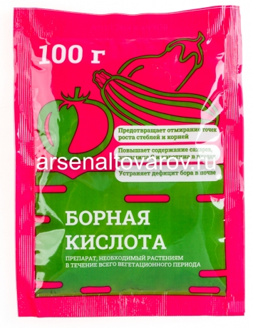 Стимулятор плодообразования Борная кислота 100 гр пакет для увеличения урожайности (Лама Торф)