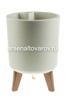 Кашпо для цветов пластиковое 19/22 л 30*44,7 см со вставкой и с автополивом на ножках белый ротанг Флориан (М 3159) (Идея)