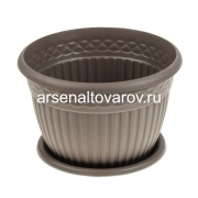 Кашпо для цветов пластиковое 15 л 35,5*24,5 см с поддоном мокачино Византия (КШ-2091) (ВМС)