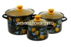 Набор посуды эмалированный 3 предмета (2,4 л + 3,4 л + 5 л) Яркие лимоны-5-1-Люкс коричневый (Керчь)