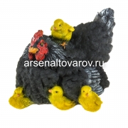Садовая фигура Курица черная с цыплятами маленькая 19*16*12 см полистоун (12225) (Россия)