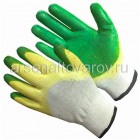 перчатки рабочие х/б с двойным латексным покрытием Люкс зеленые с желтым (Россия)